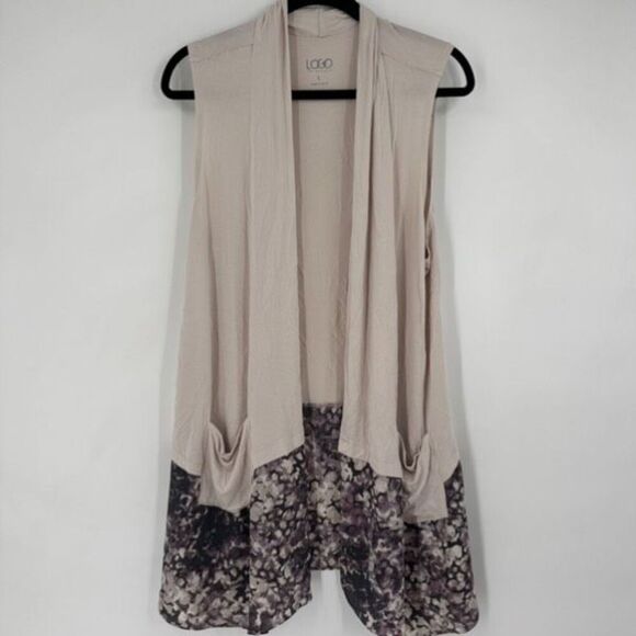 Logo Lori Goldstein Lagenlook sleeveless Cardigan Vest Large Purple Floral - Picture 9 of 9